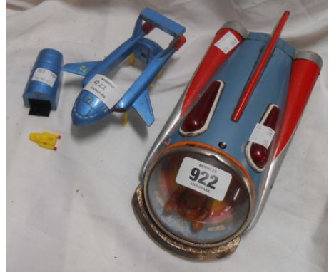 A vintage Marx Toys 'Atom Rocket 7' tinplate toy - sold with a Dinky 'Thunderbird 2' containing original 'Thunderbird 4'