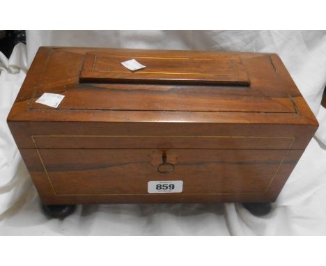 A Victorian rosewood and brass strung sarcophagus form tea caddy - a/f
