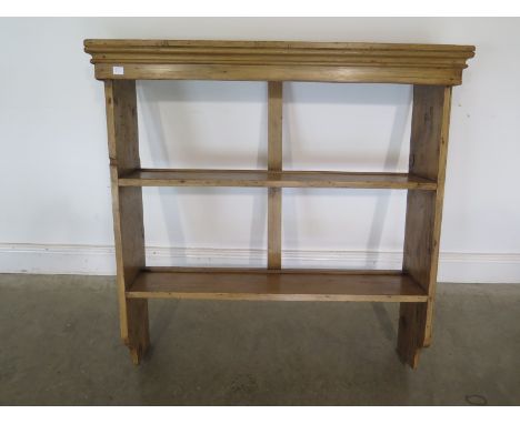 A stripped and waxed vintage pine wall shelf - Height 100cm x 99.5cm x 28cm 