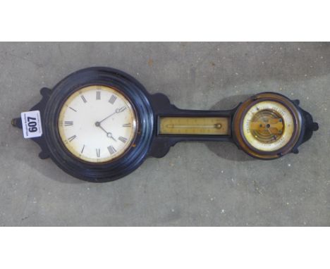 A 19th century clock barometer and thermometer