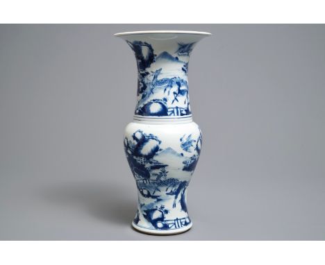 A Chinese blue and white 'deer and crane' yenyen vase, Kangxi H.: 45,5 cm---------Please request condition reports by e-mail 