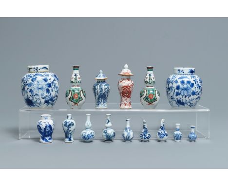 A varied collection of Chinese miniature vases, Kangxi and later H.: 11 cm&nbsp; (the pair of covered jars)---------Please re