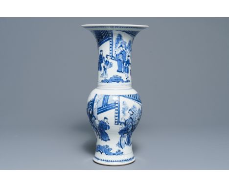 A Chinese blue and white yenyen vase with figures on a terrace, Kangxi H.: 47 cmÊ Condition (preliminary): In very good condi