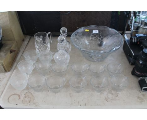 A quantity of glassware to include a punch bowl and glasses; Royal Doulton crystal decanter etc. 