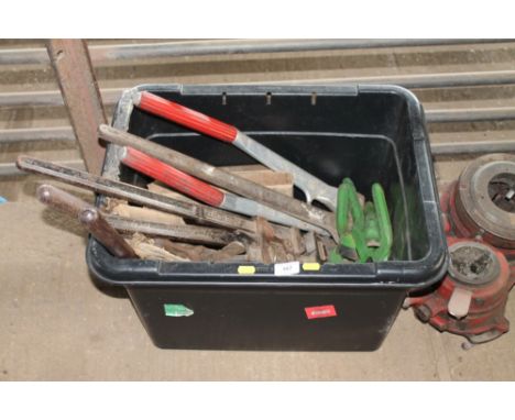A box of various hand tools 