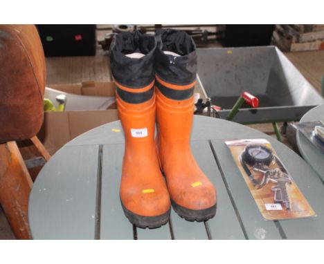 A pair of Stihl, size 6 chainsaw boots 