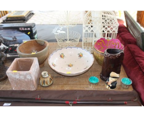 A quantity of decorative china to include floral decorated box; Toby style jug; planters; decanter stopper etc. 