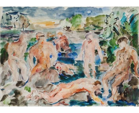 Henninger, ManfredBacknang, 1894 - Stuttgart, 198648,5 x 66 cm, R.Badende. Aquarell über Bleistift auf Papier. In Bleistift u