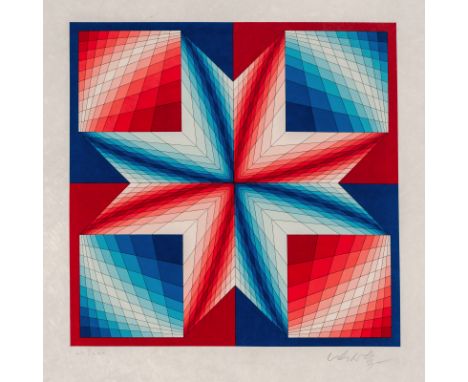 Vasarely, VictorPécs/Ungarn, 1908 - Paris, 1997Blattgröße: 50 x 45 cm; 34,5 x 34,5 cm, o. R.Tsillag, 1986. Farbserigraphie au