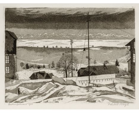 Nägele, ReinholdMurrhardt, 1884 - Stuttgart, 1972Blattgröße: 38 x 55 cm; 20,5 x 28 cm, R."Höchenschwand", 1923. Radierung auf