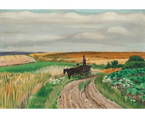 Bräckle, JakobWinterreute, 1897 - Biberach, 198721 x 31 cm, R.Sommerlandschaft mit Bauer und Pferdekarren, 1929. Öl auf Karto