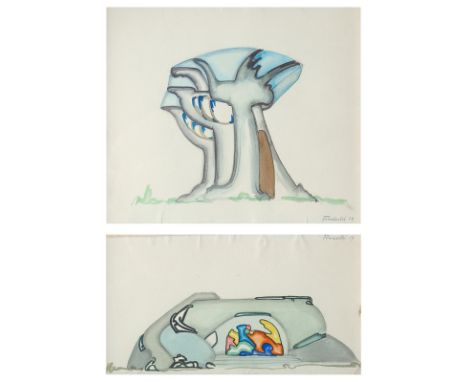 Finsterlin, HermannMünchen, 1887 - Stuttgart, 197349 x 31 cm, R.Ohne Titel, 1919. Aquarell auf Bütten, auf Karton aufgelegt. 