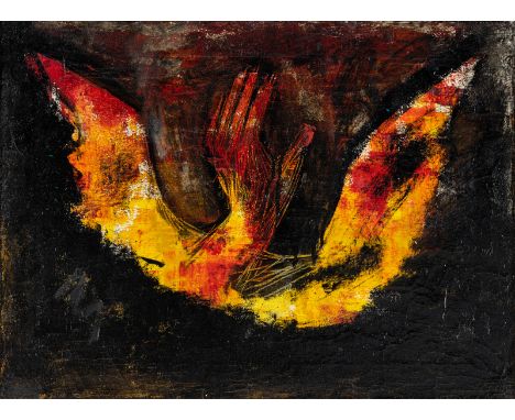 Ende, EdgarHamburg-Altona, 1901 - Netterndorf, 196541 x 56 cm, R."Hand mit Doppelflügel", um 1964. Öl auf Leinwand. Übermalun