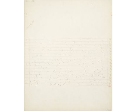 Cage, JohnLos Angeles, 1912 - New York, 199235,4 x 27,9 cm, o. R.Ohne Titel, 1974/1975. Brauner Stift auf Transparentpapier a