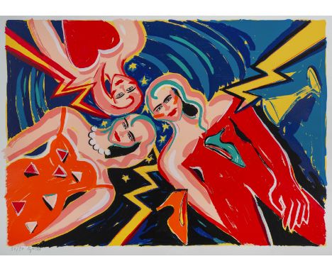Bach, ElviraNeuenhain/Taunus, geboren 1951Blattgröße: 76 x 105 cm; 70,5 x 100 cm, R.Drei Frauen, um 2000. Farbserigraphie auf