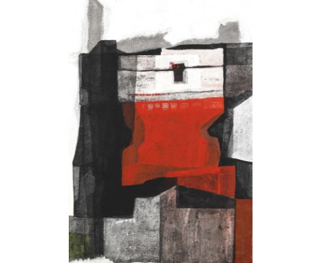 Reichle, PaulStuttgart, 1900 - Bietigheim, 198155 x 38 cm, R."Roter Turm", 1968. Mischtechnik auf Karton. Rückseitig von frem