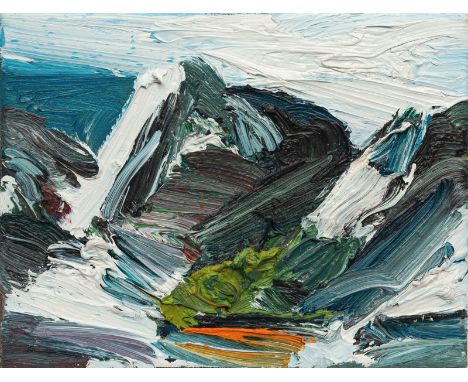 Meyer, HarryNeumarkt/Oberpfalz, geboren 196018 x 24 cm, o. R."Berge",  2004. Öl auf Leinwand. In Öl rückseitig signiert und d