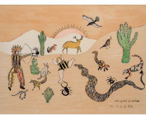 Saint Phalle, Niki deNeuilly-sur-Seine, 1930 - San Diego, 200249 x 64 cm, R.2 Bl.: "Arizona wild life"; I dreamt I was in Ari