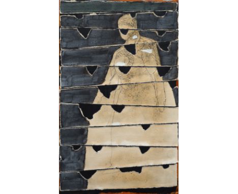 Kochs, ChristoferOsnabrück, geboren 196950 x 30 x 6 cm, R.Frau in langem Kleid, 2006. Mischtechnik und Collage auf Holzkasten