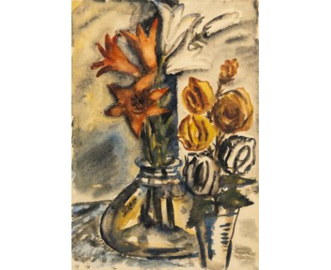 Kleinschmidt, PaulBublitz, 1883 - Bensheim/Bergstrasse, 194950,5 x 35,5 cm, R.Blumenstillleben mit Rosen und Lilien, 1930. Aq