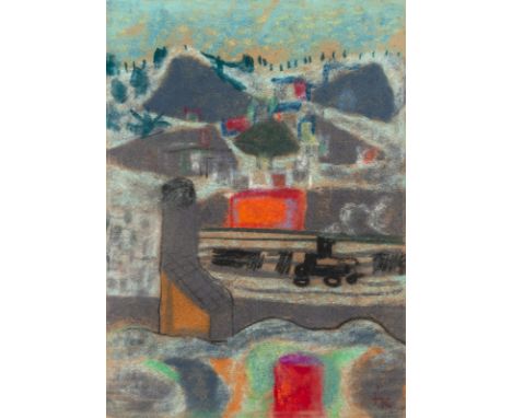 Kerkovius, IdaRiga, 1879 - Stuttgart, 197035 x 25 cm, R.Stuttgarter Hauptbahnhof, um 1960. Pastell auf Papier. In Pastell unt