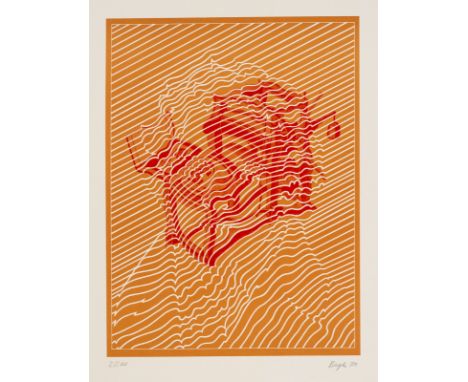 Bayrle, ThomasBerlin, geboren 1937Blattgröße: 61 x 47 cm; 35,5 x 27 cm, o. R.Porträt Senefelder, 1971. Farblithografie auf fe