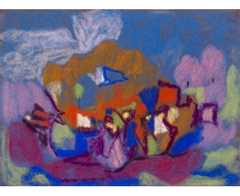 Hölzel, AdolfOlmütz/Mähren, 1853 - Stuttgart, 193425 x 33,5 cm, R.Figuren in Landschaft, um 1917. Pastell auf leichtem Karton