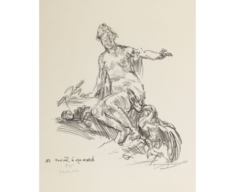 Kokoschka, OskarPöchlarn, 1886 - Villeneuve, 1980Blattgröße: 48,5 x 40,5 cm; 32,5 x 32 cm, o. R."Leda mit dem Schwan", 1951. 