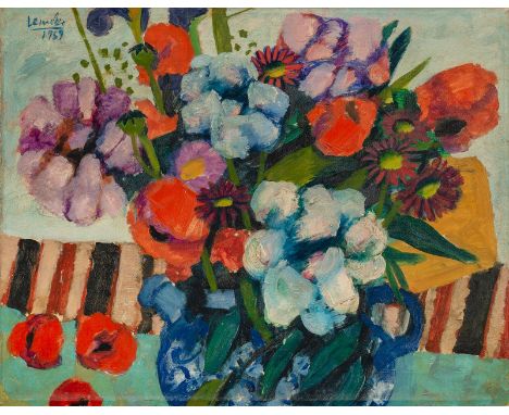 Lemcke, DietmarGoldap, 1930 - Berlin, 202056 x 70 cm, R.Blumenstillleben, 1959. Öl auf Leinwand. In Öl oben links signiert un