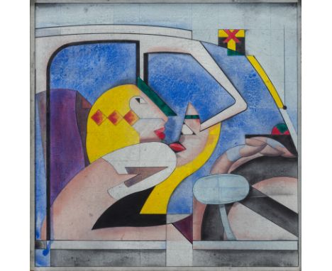 Döring, Adam Lude (Rudolf)Dresden, 1925 - Sachsenheim, 201841,5 x 41,5 cm, R:"Taxi", 1986. Mischtechnik auf Hartfaserplatte. 