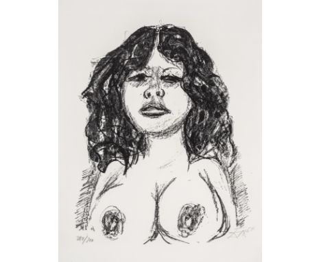 Dix, OttoGera, 1891 - Singen, 1969Blattgröße: 44 x 35,5 cm, o. R."Halbakt von vorn", 1966. Lithografie auf Bütten. In Bleisti