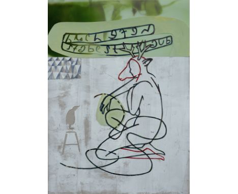 Mandernach, JörgSaarbrücken, geboren 196335 x 25 cm, R."O. T. (Buchstabe, Staub, Hefe, Schamane)", 2011. Acryl, Papierschnitt