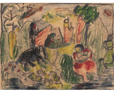 Kerkovius, IdaRiga, 1879 - Stuttgart, 197011,3 x 14 cm, R."Im Garten - Kleinformat 47". Farbstift und Bleistift auf Papier. I