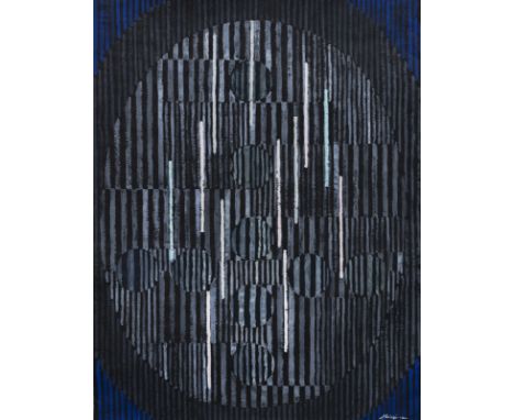 Fleischmann, AdolfEsslingen, 1892 - Stuttgart, 196861,5 x 48 cm, R.Ovale Komposition auf Schwarz, 1959. Gouache auf schwarzem