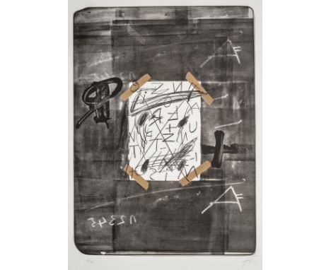 Tàpies, AntoniBarcelona, 1923 - 2012Blattgröße: 90 x 63 cm; 77 x 55 cm, o. R."Scotch", 1974. Lithografie auf Bütten. In Bleis