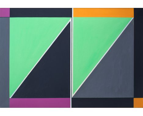 Dreyer, Paul UweOsnabrück, 1939 - Stuttgart, 200850 x 70 cm, R."Doppelstück 1", 1996. Öl auf Leinwand. In Faserstift rückseit