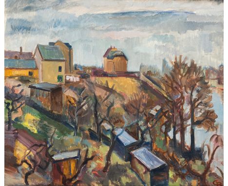 Richter, GottfriedOffenbach, 1904 - Berlin, 196860 x 70 cm, R.Französisches Dorf am See. Öl auf Leinwand. In Öl unten rechts 