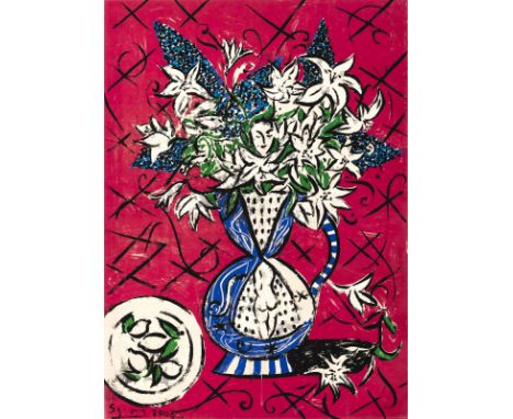 Szczesny, StefanMünchen, geboren 1951150 x 111 cm, R.Blumenstillleben in einer Vase, 2000. Farbserigraphie auf Leinwand. In Ö