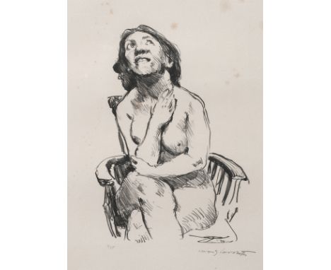 Corinth, LovisTapiau, 1858 - Zandvoort, 192527 x 20 cm, R."Weiblicher Akt im Lehnsessel", 1914. Lithografie auf Bütten. In Bl