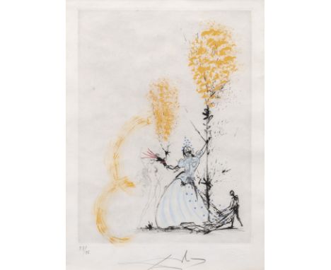 Dalí, SalvadorFigueras, 1904 - Cadaques, 198931,5 x 24 cm, R."La fille au page", 1968. Aquarellierte Radierung auf Japanpapie