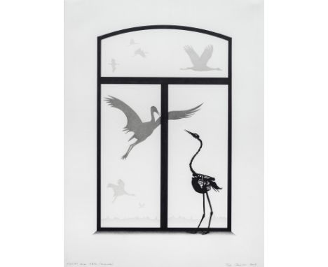 Mields, RuneMünster, geboren 193577 x 56,5 cm, R."Fenster zum Leben (Kraniche)", 2009. Tusche und Bleistift auf Bütten. In Bl