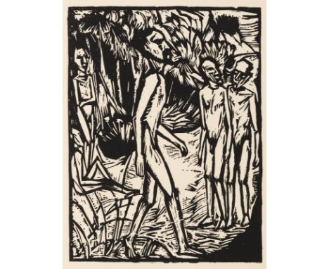 Heckel, ErichDöbeln, 1883 - Hemmenhofen, 1970Blattgröße: 28 x 21,4 cm; 17,4 x 13,4 cm, o. R."Männer am Strand (Männer)", 1919