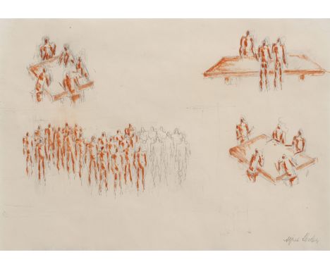 Lörcher, AlfredStuttgart, 1875 - 196216 x 26,5 cm, R."Entwürfe zu Konferenzen", um 1959. Bleistift und Rötel auf  Zeichenpapi
