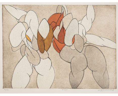 Buchholz, WolffHamburg, geboren 1935Versch., o. R.2 Bl., Ohne Titel, 1968; 1972. Farbradierung auf Bütten. Beide in Bleistift