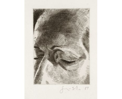 Grützke, JohannesBerlin, 1937 - 2017Blattgröße: 34 x 25 cm, o. R.4 Bl.: Vom Gesicht, 1989. Radierung auf Bütten. Alle in Blei