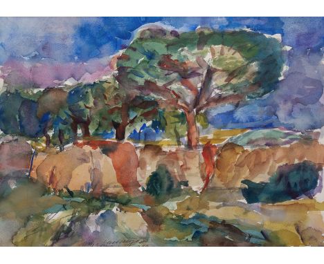 Henninger, ManfredBacknang, 1894 - Stuttgart, 1986Versch., R.2 Bl.: Landschaft auf Ibiza, 1974; Garten, 1970. Aquarell auf Bü