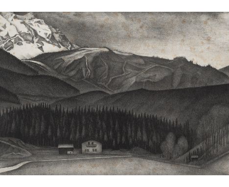 Kanoldt, AlexanderKarlsruhe, 1881 - Berlin, 1939Blattgröße: 49 x 63,5 cm; 36 x 49,5 cm, R."Die schwarze Wand", 1928. Lithogra