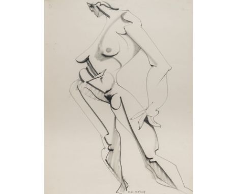 Kunz, KarlAugsburg, 1905 - Frankfurt, 197165 x 50 cm, R.2 Bl.: Männlicher und weiblicher Akt, 1960/1962. Bleistift und Kohle 