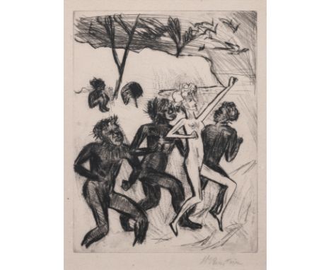 Pechstein, MaxZwickau, 1881 - Berlin, 195524 x 18 cm, R."Yali II (Die Ona und das weisse Mädchen)", 1923. Radierung auf Bütte