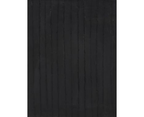 Zangs, HerbertKrefeld, 1924 - 200353,5 x 40,5 cm, R.Monochrome Struktur, 1959. Russ auf Pappe mit vertikalen Knickfalten. Bei
